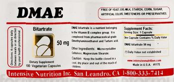 Intensive Nutrition Inc DMAE Bitartrate 50 mg - supplement