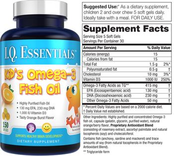 I.Q. Essentials Kid's Omega-3 Fish Oil Tasty Orange Burst Flavor - supplement