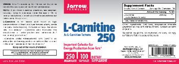 Jarrow Formulas L-Carnitine 250 As L-Carnitine Tartrate - supplement