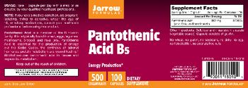 Jarrow Formulas Pantothenic Acid B5 500 mg - supplement