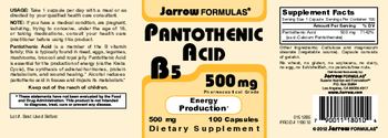 Jarrow Formulas Pantothenic Acid B5 500 mg - supplement