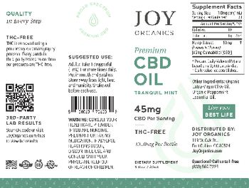 Joy Organics Premium CBD Oil Tranquil Mint 45 mg - supplement