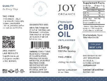 Joy Organics Premium CBD Oil Unflavored 15 mg - supplement
