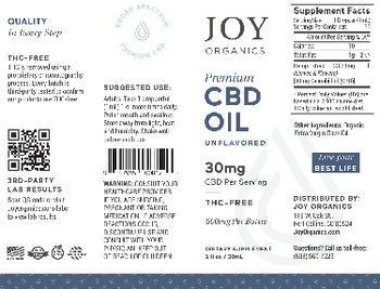 Joy Organics Premium CBD Oil Unflavored 30 mg - supplement