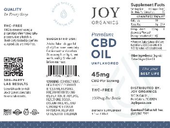 Joy Organics Premium CBD Oil Unflavored 45 mg - supplement