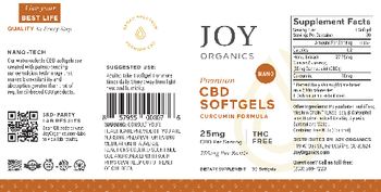 Joy Organics Premium CBD Softgels Curcumin Formula 25 mg - supplement