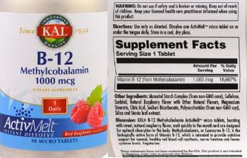 KAL B-12 Methylcobalamin 1000 mcg Red Raspberry - supplement
