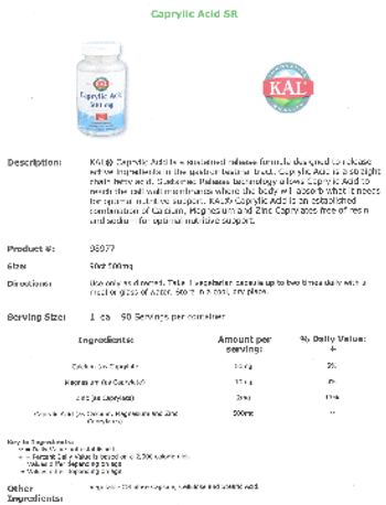 KAL Caprylic Acid 500 mg - supplement