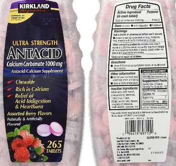 Kirkland Signature Ultra Strength Antacid Calcium Carbonate 1000 mg Assorted Berry Flavors - antacidcalcium supplement