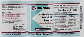 Kirkman Acidophilus Probiotic Powder - probiotic supplement