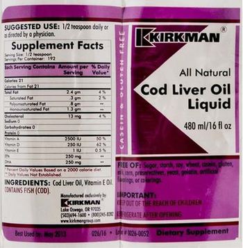 Kirkman All Natural Cod Liver Oil Liquid - supplement