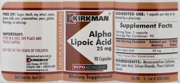 Kirkman Alpha Lipoic Acid 25 mg Hypoallergenic - supplement