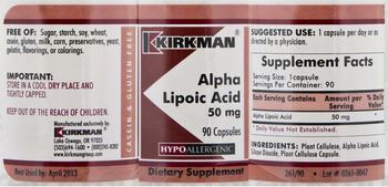 Kirkman Alpha Lipoic Acid 50 mg - supplement