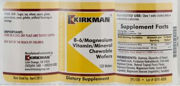 Kirkman B-6/Magnesium Vitamin/Mineral Chewable Wafers - supplement