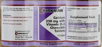 Kirkman Calcium 250 mg With Vitamin D-3 Chewable Tablets - supplement