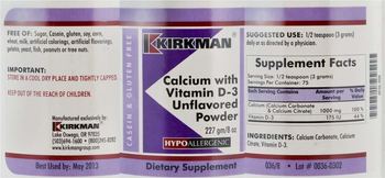 Kirkman Calcium With Vitamin D-3 Unflavored Powder - supplement