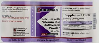 Kirkman Calcium With Vitamin D-3 Unflavored Powder - supplement