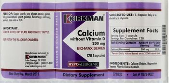 Kirkman Calcium Without Vitamin D 200 mg - supplement