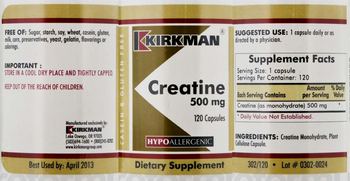 Kirkman Creatine 500 mg - supplement