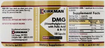 Kirkman DMG (Dimethylglycine) With Folic Acid & B-12 - supplement