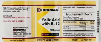 Kirkman Folic Acid With B-12 - supplement