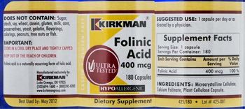 Kirkman Folinic Acid 400 mcg - supplement