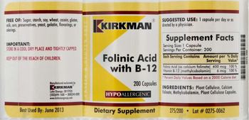 Kirkman Folinic Acid with B-12 - supplement