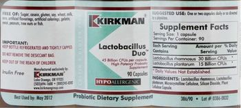 Kirkman Lactobacillus Duo - probiotic supplement