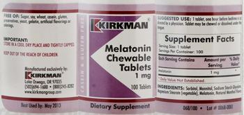 Kirkman Melatonin Chewable Tablets 1 mg - supplement
