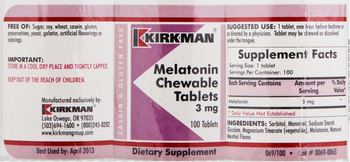 Kirkman Melatonin Chewable Tablets 3 mg - supplement