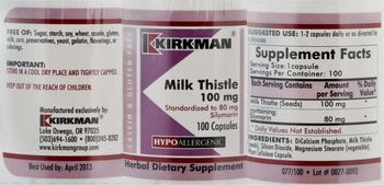 Kirkman Milk Thistle 100 mg - herbal supplement