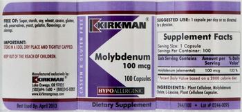 Kirkman Molybdenum 100 mcg - supplement
