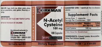 Kirkman N-Acetyl Cysteine 100 mg - supplement