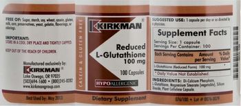 Kirkman Reduced L-Glutathione 100 mg - supplement