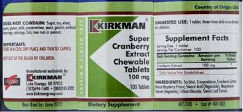 Kirkman Super Cranberry Extract Chewable Tablets 100 mg - supplement