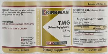 Kirkman TMG (Trimethylglycine) 175 mg - supplement