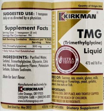 Kirkman TMG (Trimethylglycine) Liquid - supplement