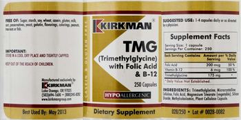 Kirkman TMG (Trimethylglycine) With Folic Acid & B-12 - supplement