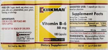 Kirkman Vitamin B-6 50 mg - supplement