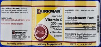 Kirkman Vitamin C 250 mg Chewable Tablets W/Sucralose - supplement