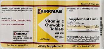 Kirkman Vitamin C Chewable Tablets 250 mg - supplement
