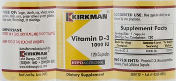 Kirkman Vitamin D-3 1000 IU - supplement