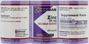 Kirkman Zinc 20 mg - supplement