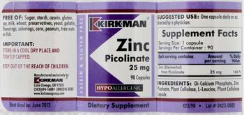 Kirkman Zinc Picolinate 25 mg - supplement