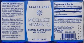 Klaire Labs Micellized Vitamin D3 - supplement