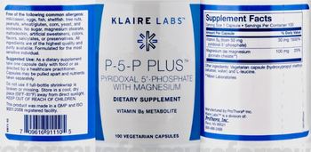 Klaire Labs P-5-P Plus Pyridoxal 5'-Phosphate With Magnesium - supplement