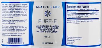 Klaire Labs Pure-E - all natual dalpha tocopherol mixed tocopherols supplement