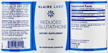 Klaire Labs Reduce L-Glutathione 75 mg - supplement