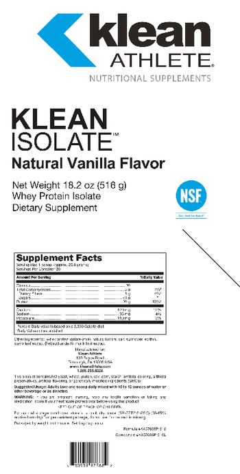 Klean Athlete Klean Isolate Natural Vanilla Flavor - supplement