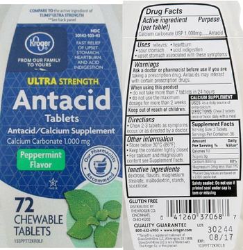 Kroger Ultra Strength Antacid Tablets Peppermint Flavor - antacidcalcium supplement